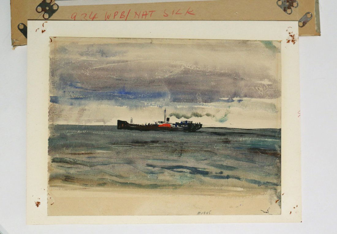 (ATT.) PETER HURD (New Mexico, 1904-1984): Coastal view of a steamship, watercolor on paper, 7-1/2 x 11-1/4 in. (sight)N.B. No apparent signature.