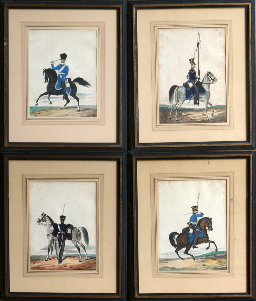 (24pc) HAND-COLORED PRUSSIAN CALVARY ENGRAVINGS: 19th Century, each approx. 10 1/2 x 8 in. (sight), all framed (18 x 15 in.)