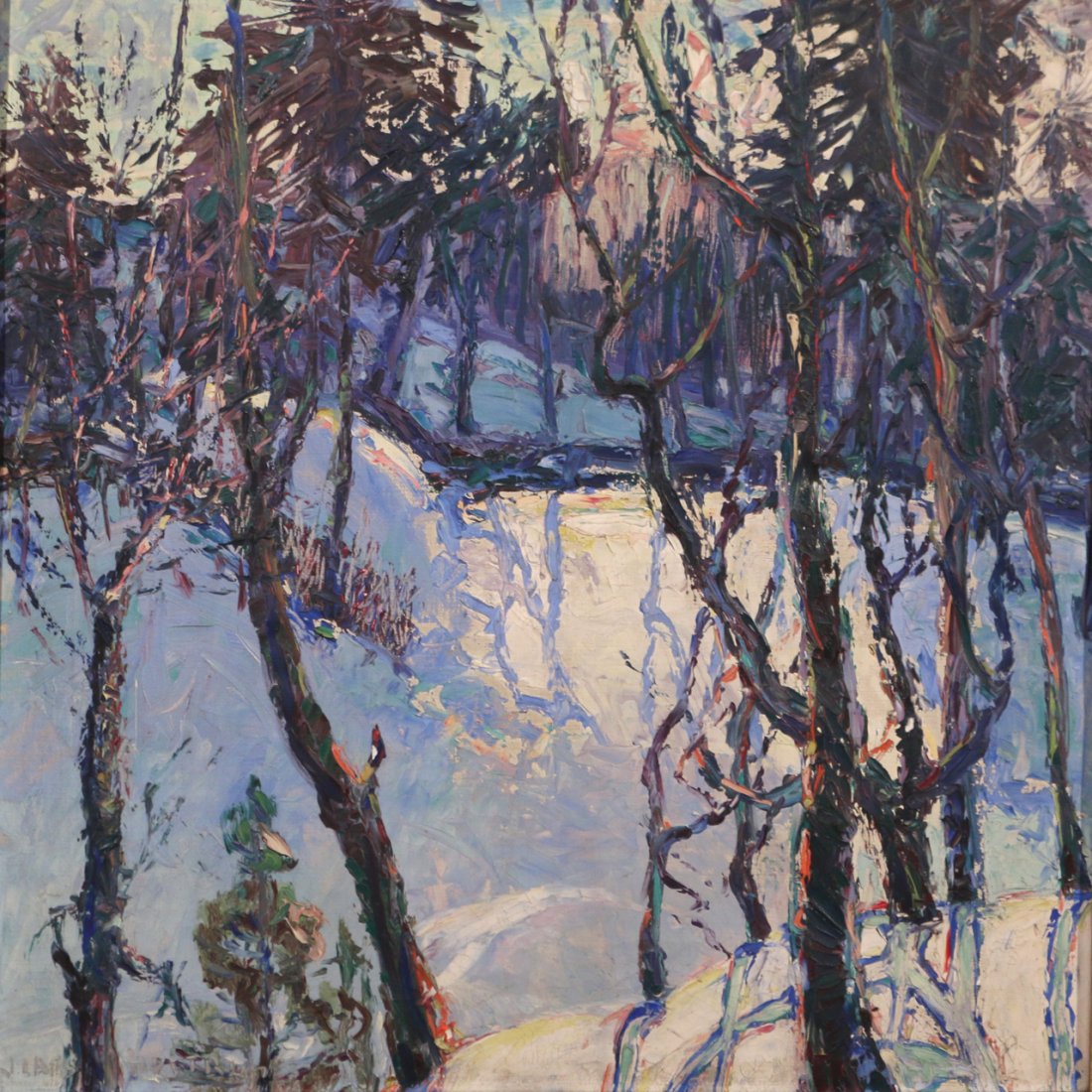 JULIUS LARS HOFTRUP (SWEDISH/AMERICAN, 1874-1954): Winter Landscape, oil on canvas; 20 x 20 in.; signed lower left; including a handwritten letter by the artist on his stationery;Painting appears to be in very good condition. From private estate in St