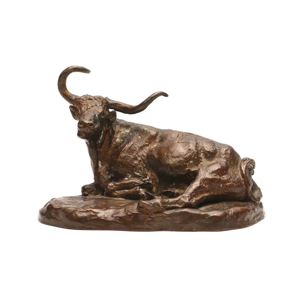 CHARLES MARION RUSSEL (1864-1926): 'The Texas Steer', bronze, h. 4-1/4, w. 6-1/2, d. 3-5/8 in.; incised "C.M.R." and stamped R.B.W.; one horn appears to be bent and has a small fracture