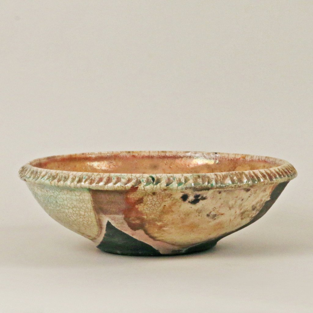 BERNARD LEACH FAMILY GLAZED CERAMIC BOWL: With incised rim and dipped glaze, incised 'Leach 76', possibly by Bernard Leach or Janet Leach, h. 4", d. 12"