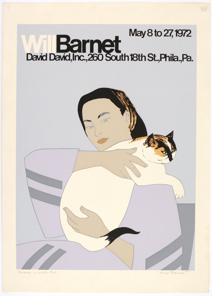 WILL R. BARNET (American, 1911-2012) PRINT: 'Woman & White Cat' (Exhibition poster for David David Gallery), screenprint in colors, 1972, 25 x 18 in. (sheet), signed and titled in pencil lower margin, Prov.: Estate of Barbara Adrian, N.A., Life