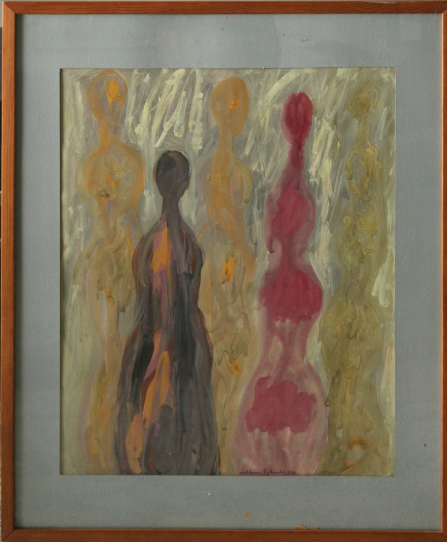 WALDEMAR SJOLANDER (Swedish, 1906-1988): Figural abstract, 1966, watercolor and gouache on paper, signed and dated lower margin, 25 x 19 in. (sight)
