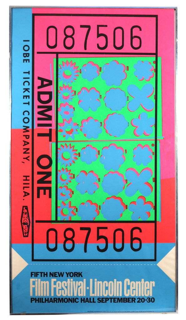 ANDY WARHOL TICKET STUB POSTER: ANDY WARHOL TICKET STUB POSTERfor the New York Film Festival at Lincoln Center, offset lithograph, from the unsigned edition of 500 published by List Art posters, 44-3/4 x 24 in., see Feldman and Sche