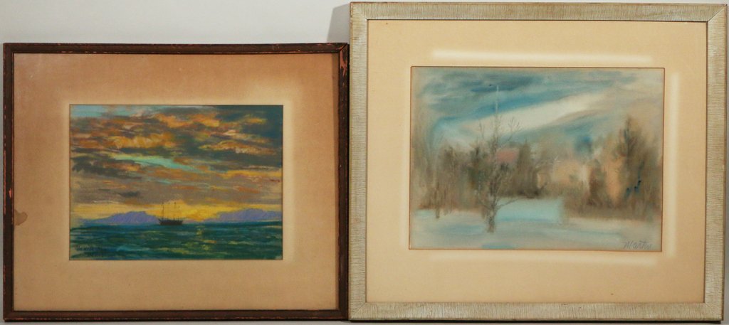 TWO AMERICAN PASTEL PAINTINGS: TWO AMERICAN PASTEL PAINTINGSArthur C. Henshaw (American, b. 1877-) 'Manilla Bay Sunset', pastel on paper, signed lower left, 9 ½” x 13” (sight), exhibited Brooklyn Museum 1925 (label on verso); 