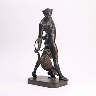 GEORGE DE CHEMELLIER (French, 1835-1907): GEORGE DE CHEMELLIER (French, 1835-1907)"Get Up", bronze with dark brown patina, h. 15-1/2 in., inscribed 'G. de Chemellier' on base