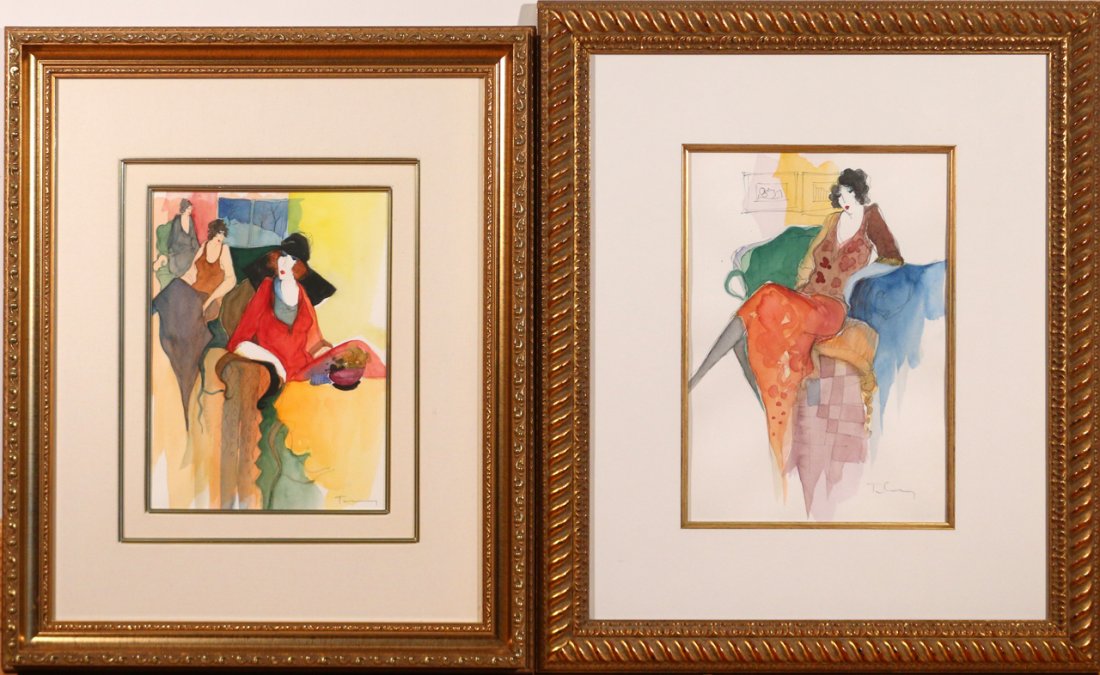 (2pc) ITZCHAK (ISAAC) TARKAY (Serbian/Israeli, 193: (2pc) ITZCHAK (ISAAC) TARKAY (Serbian/Israeli, 193Two watercolor scenes of seated women, each watercolor on paper, both signed lower right, one measuring 11 1/4 x 8 3/8" (sight); the other measuring 1