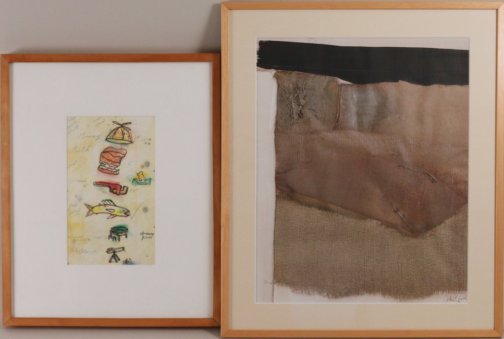 TWO MODERNIST WORKS ON PAPER: TWO MODERNIST WORKS ON PAPERIncluding 'Landscape #2' by Andre Eysackers, mixed media on paper, sight 20” x 16”, with Gerald Morris International Gallery (Toronto) label on verso; and an Abstract o