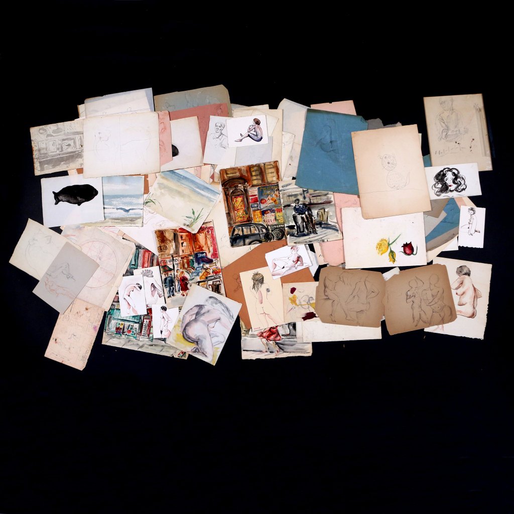 (100+pc) BARBARA ADRIAN (American, 1931-2014): Large lot of sketches and watercolors averaging 11 x 15 inches in size, 11 signed, approximately 118 pieces total; Provenance: the estate of Barbara Adrian