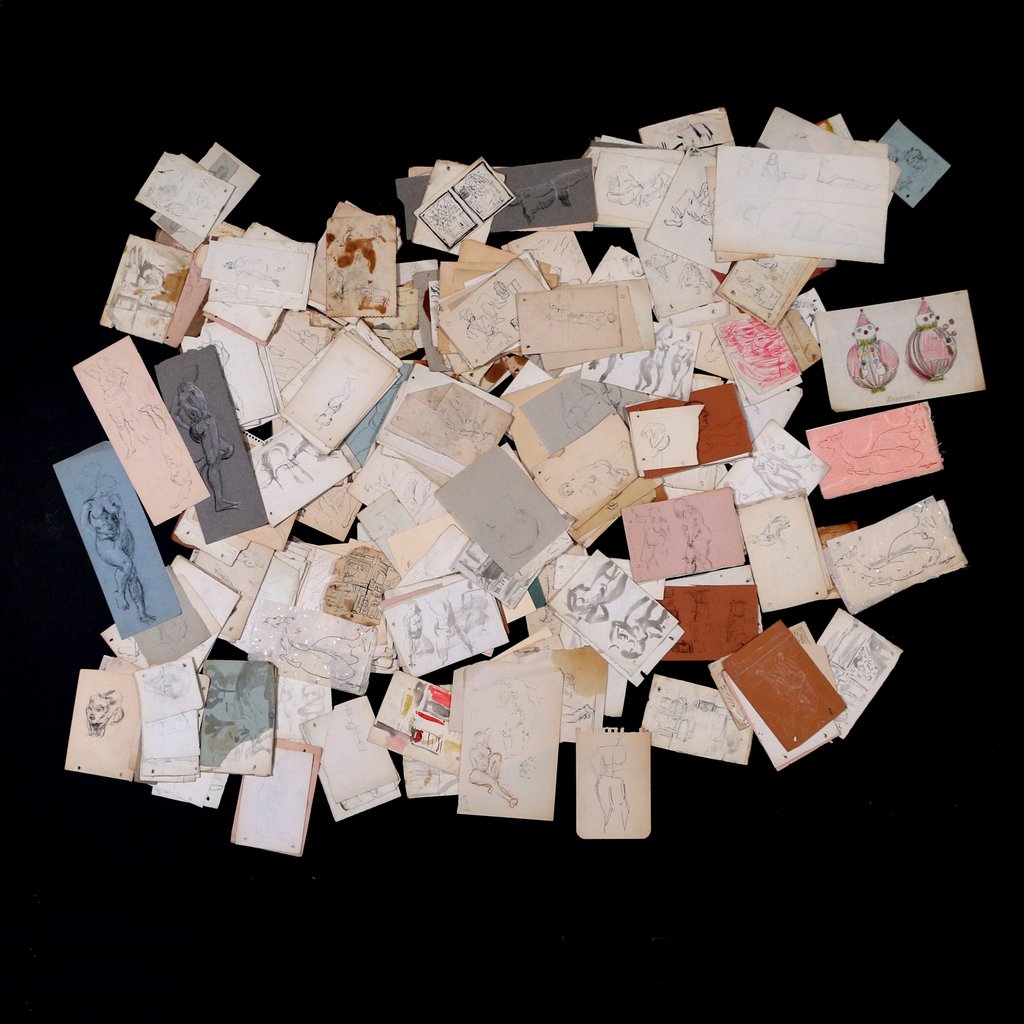 BOX OF BARBARA ADRIAN SKETCHES: in small format (appx. 6 x 4 in.); 100+ pieces; Provenance: the estate of Barbara Adrian