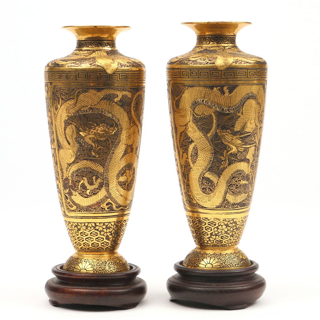PAIR JAPANESE GILT MIXED METAL VASES (1 of 4)