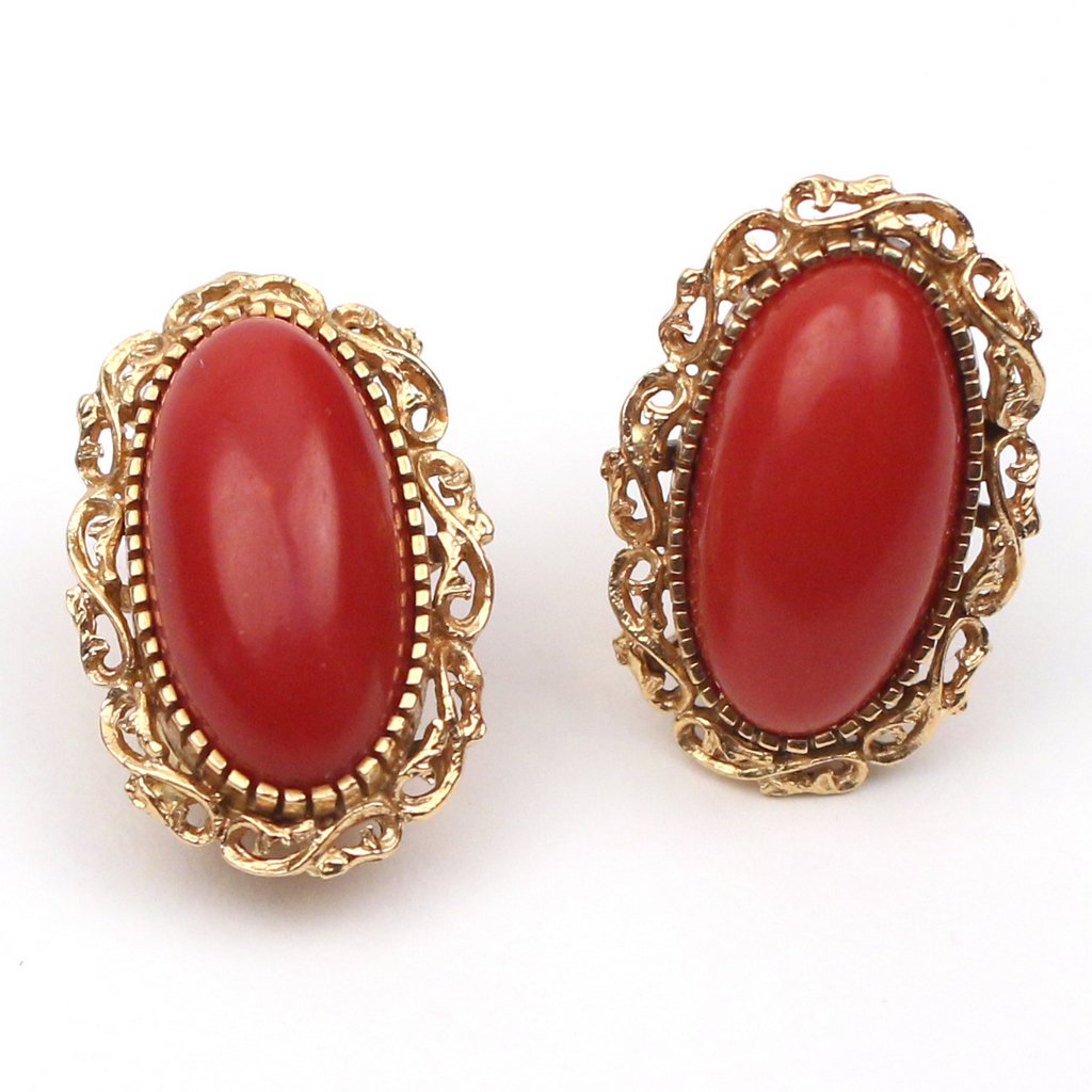 PAIR 18K GOLD & CARNELIAN EARRINGS (1 of 3)