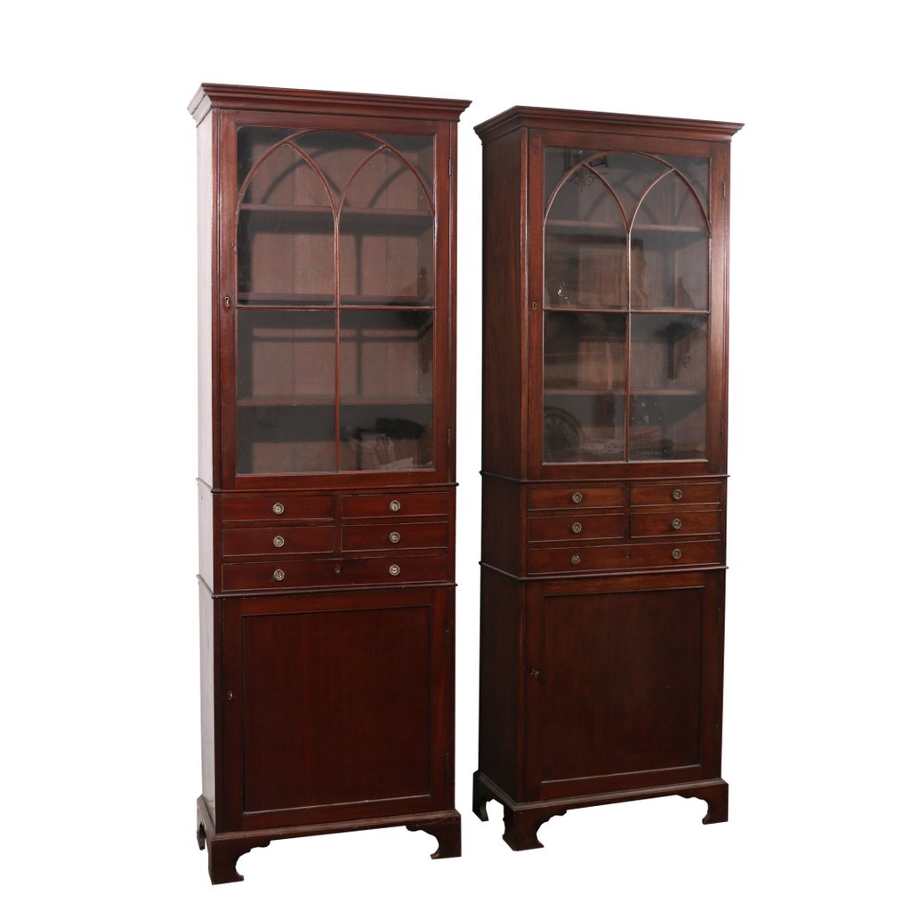 PAIR NARROW GEORGIAN BOOKCASE CABINETS (1 of 3)