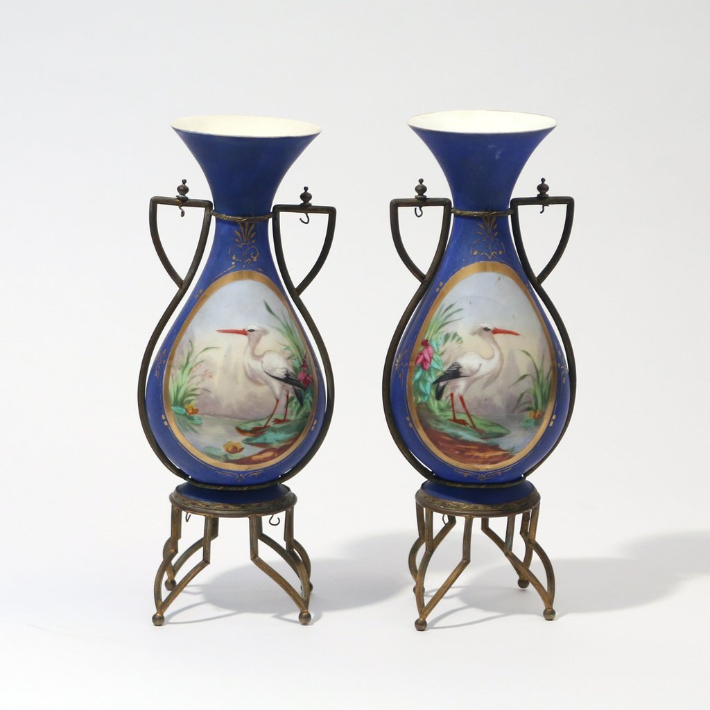 PAIR AUSTRIAN/GERMAN PORCELAIN VASES (1 of 6)