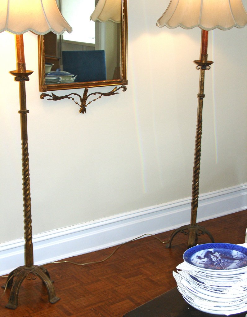 PAIR GILT METAL FLOOR LAMPS (1 of 4)