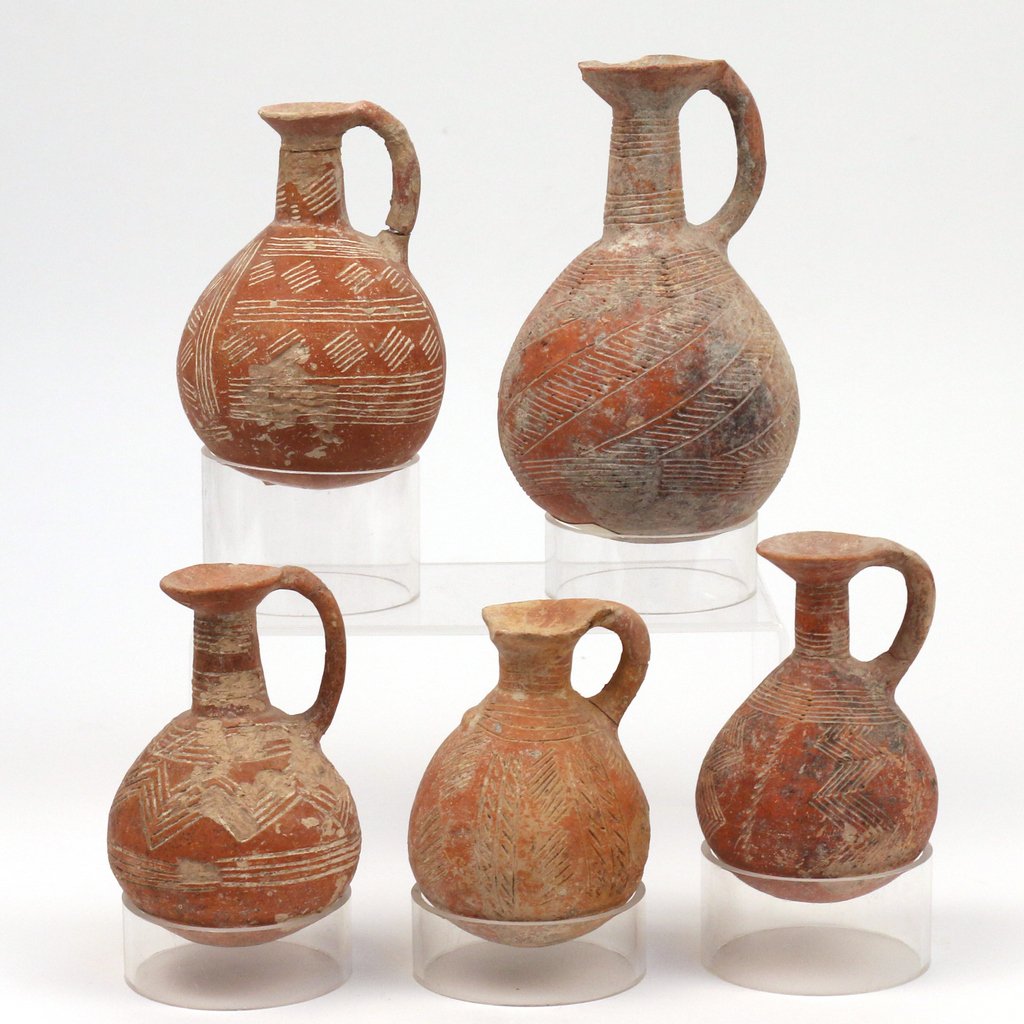 (5pc) INCISED CYPRIOT POTTERY JUGS (1 of 4)