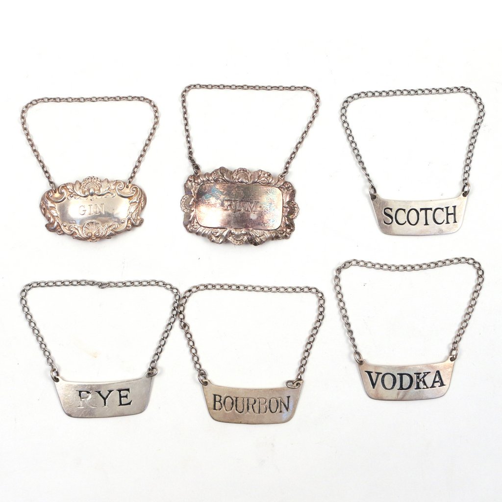 (6pc) STERLING SILVER LIQUOR LABELS (1 of 1)