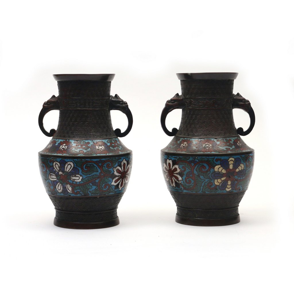 PAIR CHINESE CHAMPLEVE ENAMEL VASES (1 of 7)