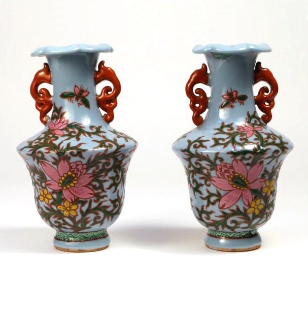 PAIR CHINESE ENAMELED PORCELAIN VASES (1 of 5)