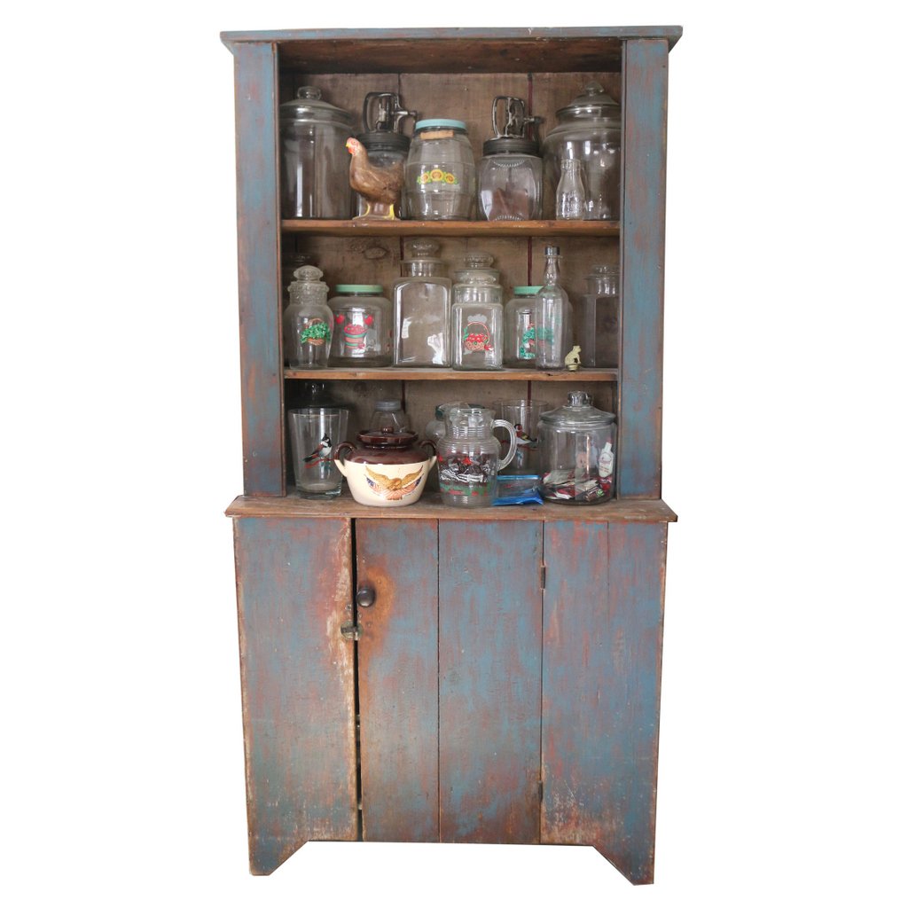PAINTED STEPBACK PEWTER CUPBOARD (1 of 1)