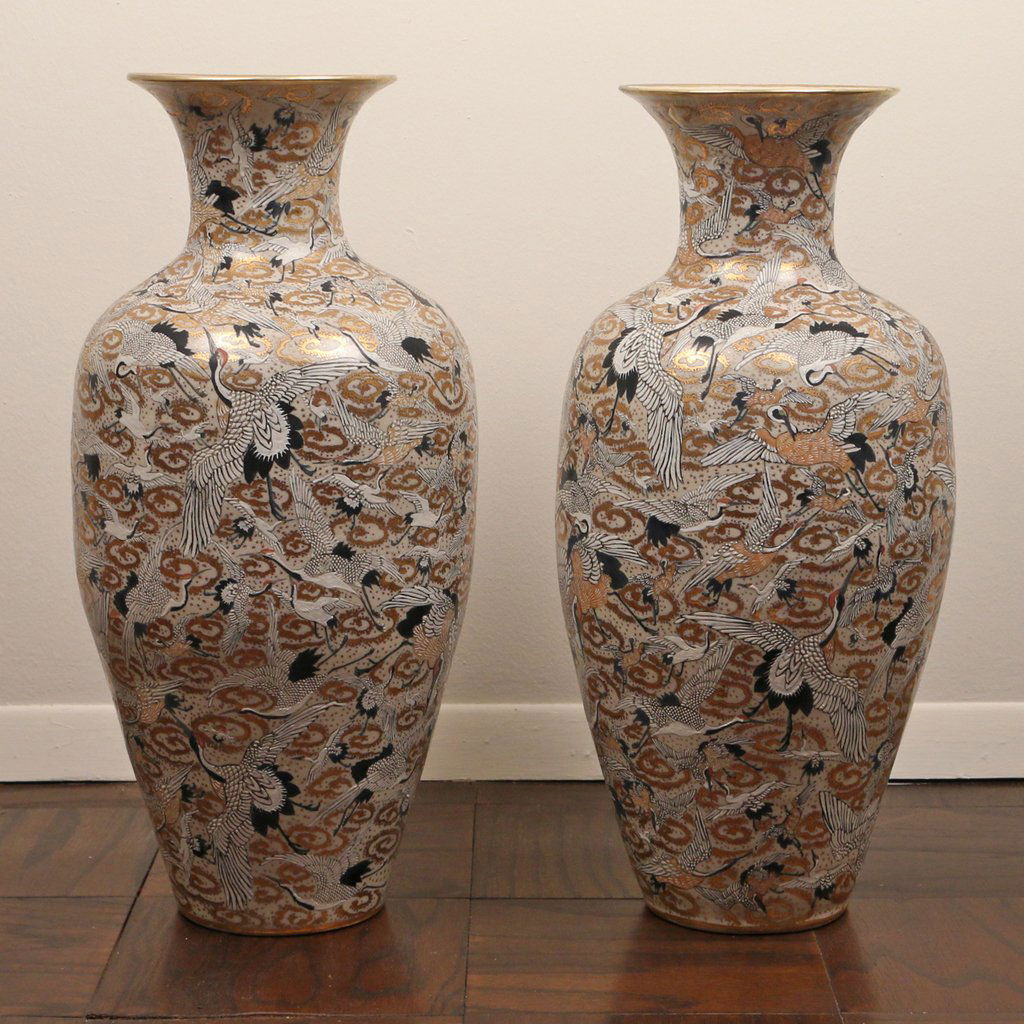 PAIR LARGE JAPANESE SATSUMA VASES (1 of 4)