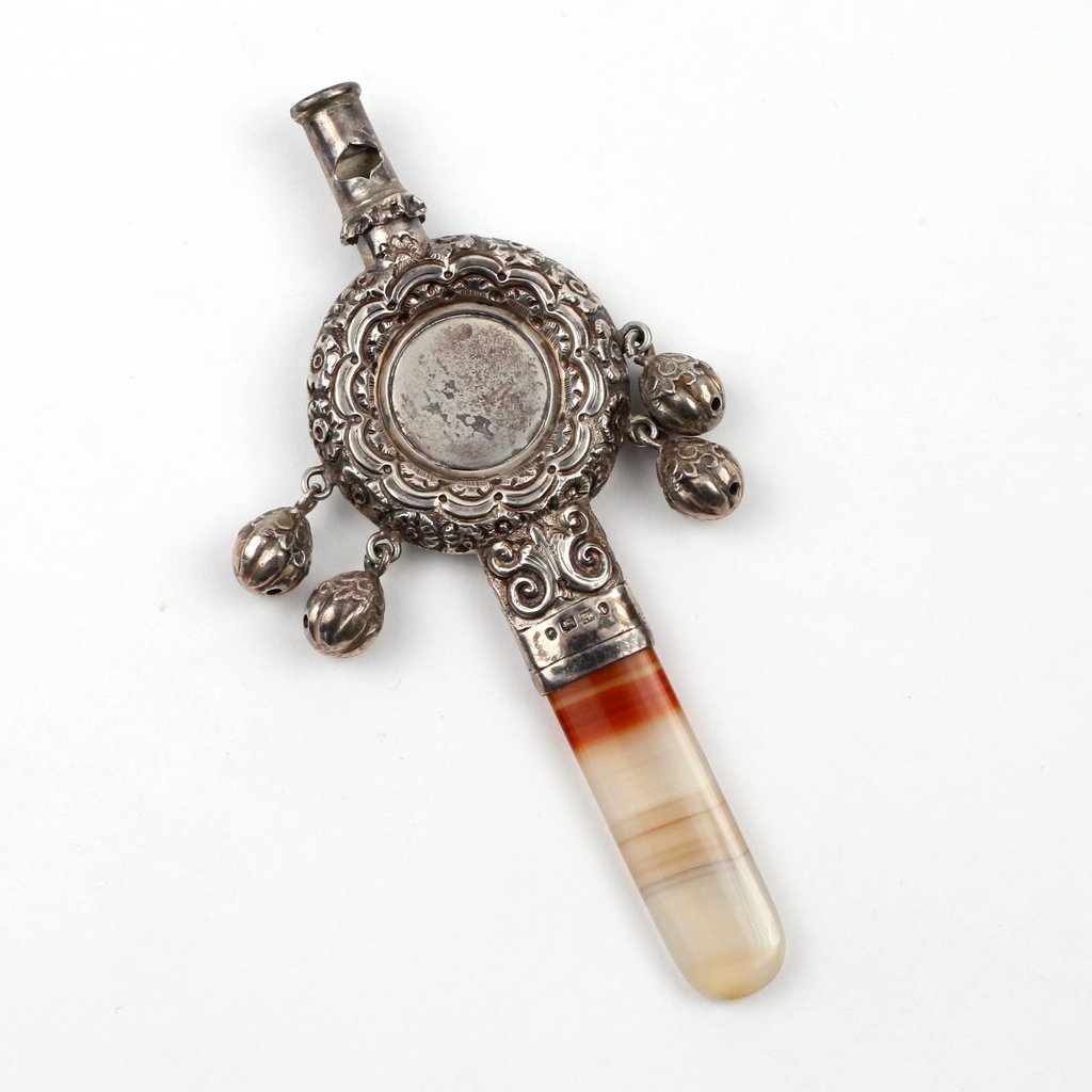 ENGLISH SILVER AND AGATE BABY RATTLE (1 of 1)