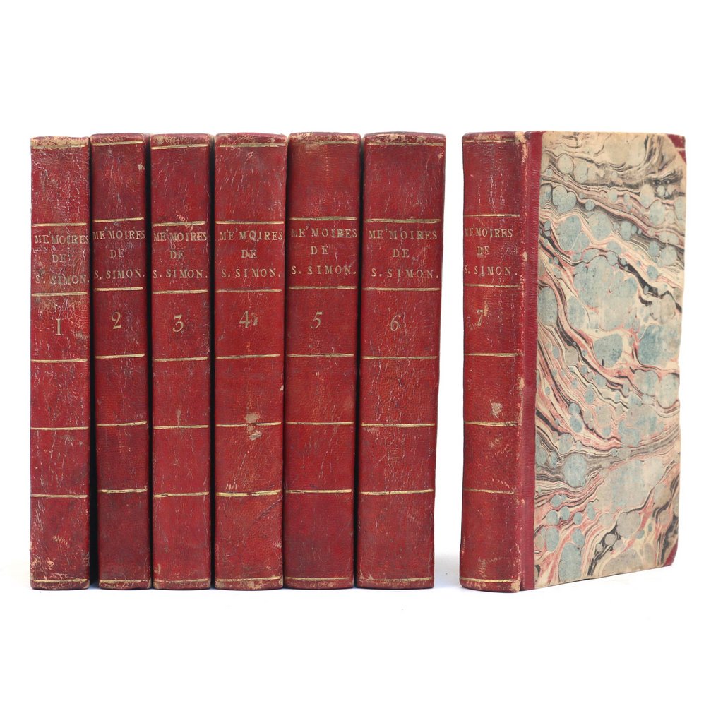 (7vols) de SAINT-SIMON, [LOUIS DE ROUVROY]: (1675-1755), "Memoires de Monsieur le Duc de S. Simon, ou L'Observateur Veridique...", second edition, Londres, 1789, 8vo, 3 vols plus 4 supplements, bound in early half leather