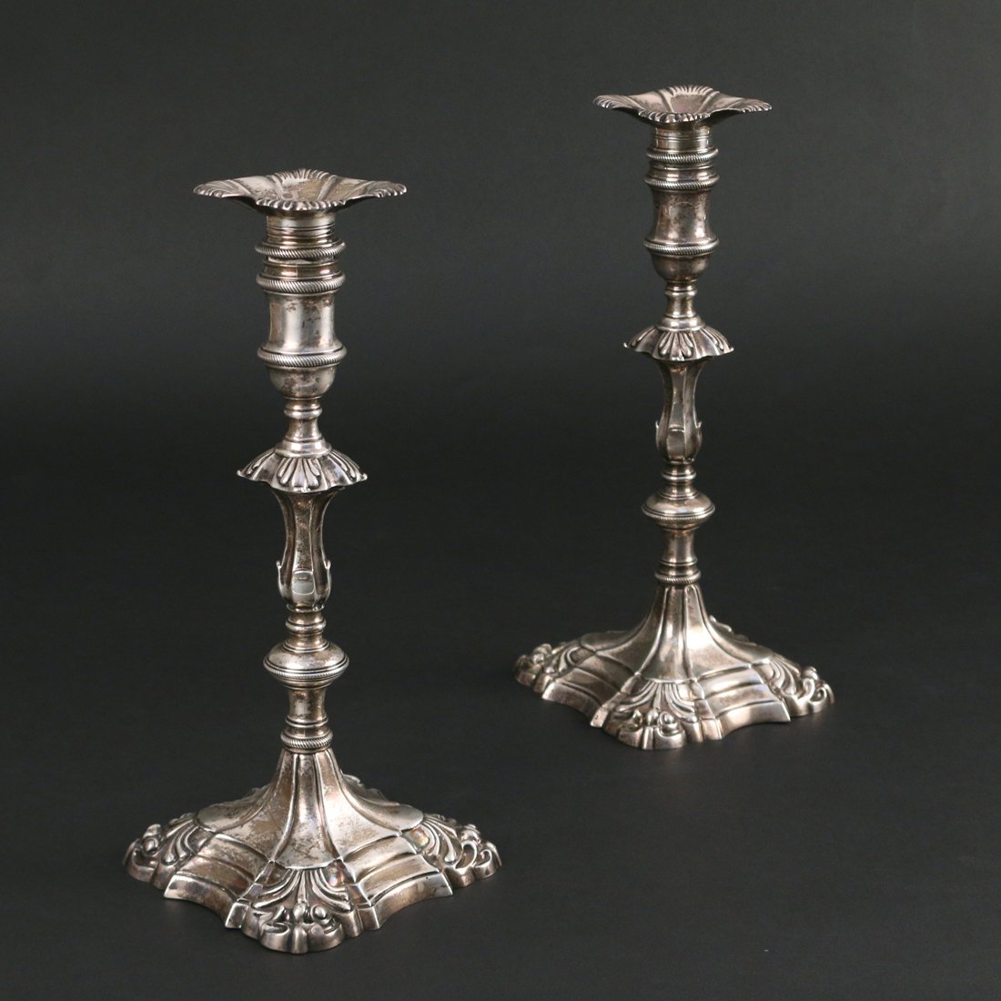 PAIR GEORGE II SILVER ROCOCO CANDLESTICKS (1 of 5)