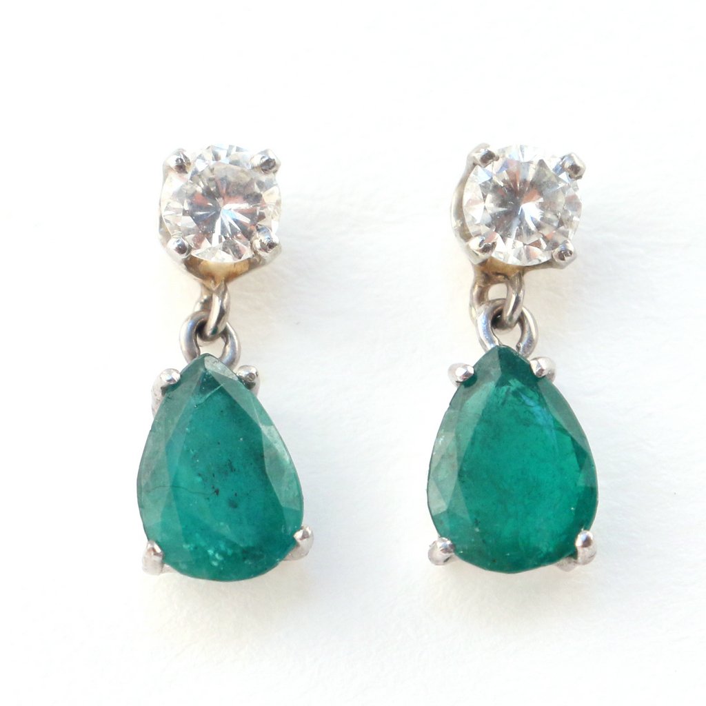 PAIR OF DIAMOND AND EMERALD EARRINGS (1 of 1)