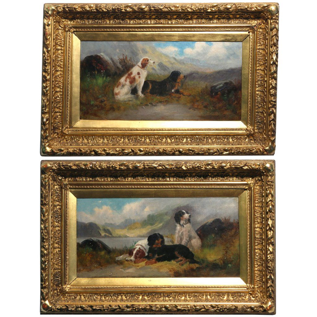 PAIR ENGLISH SCHOOL DOG PAINTINGS (1 of 7)