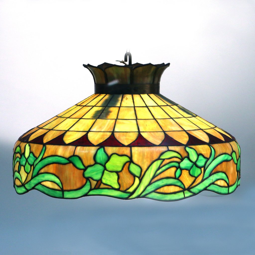 LARGE LEADED GLASS HANGING FIXTURE (1 of 4)