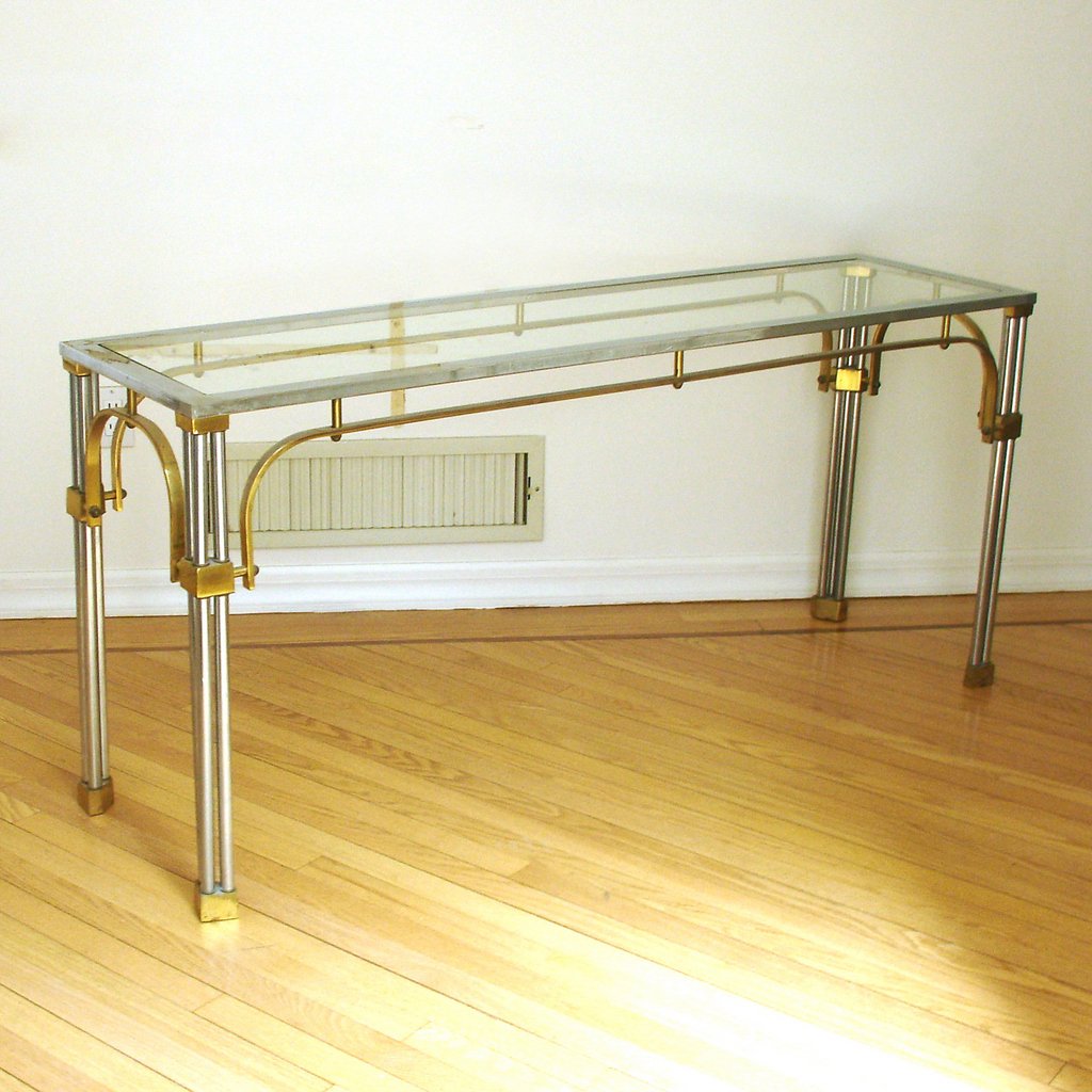 CHROME AND BRASS CONSOLE TABLE (1 of 2)