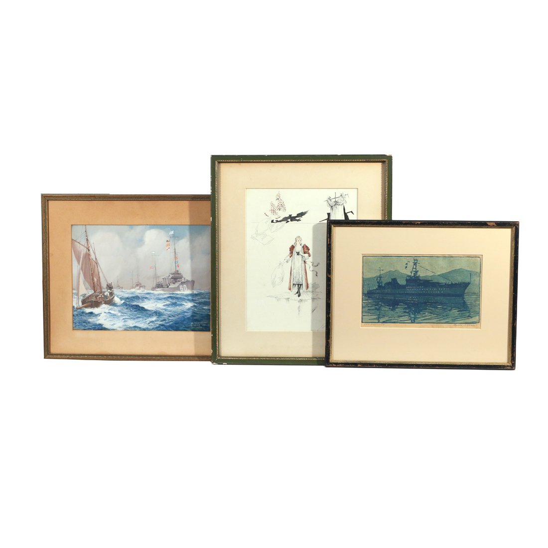 (3pc) AMERICAN WOOD BLOCK & 2-MIXED MEDIA: (1 of 5)