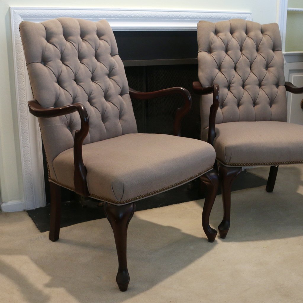 (3pc) QUEEN ANNE STYLE ARMCHAIRS (1 of 3)