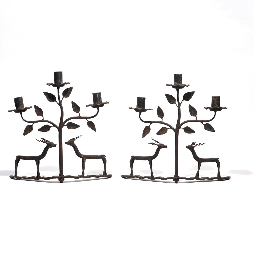 PAIR WROUGHT IRON CANDELABRAS (1 of 1)