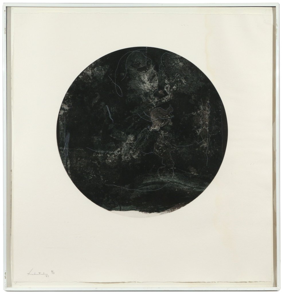 HELEN FRANKENTHALER (American, 1928-2011): "Day One", 1987, (Harrison 128), color aquatint with etching and drypoint on HMP handmade paper, 16-1/4 in. diameter (subject), full margins, ed. 18/58, signed, numbered, and dated lower left, publish