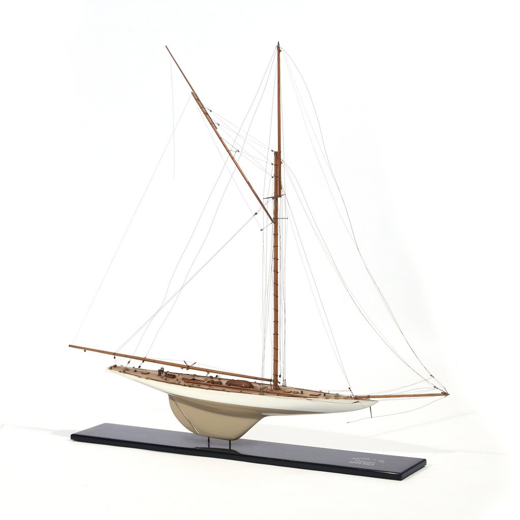 AMERICA'S CUP 'COLUMBIA' SHIP MODEL: 20th Century, h. 39 w. 41 d. 6 in. (as shown), w/bill of salel from Sarl la Conquete des Oceans, d. 1991, Paris France