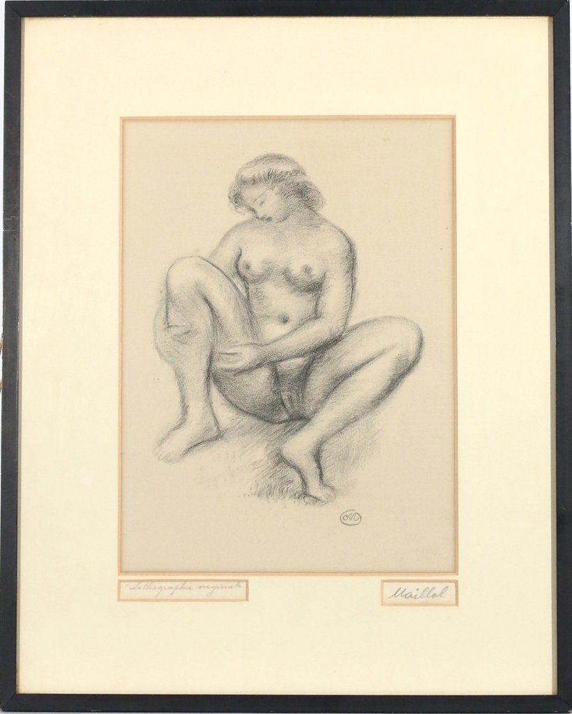 ARISTIDE MAILLOL (French, 1861-1944): Seated nude female, lithograph, bearing signature in pencil lower right, 12-3/4 x 9-1/2 in. (sight)