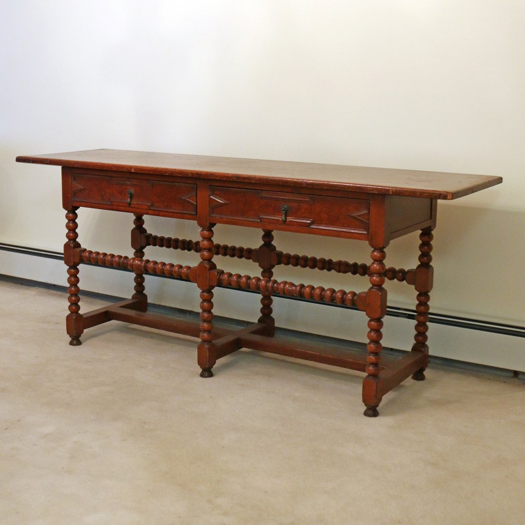 WILLIAM & MARY STYLE SERVING TABLE: h. 28 in., top 59-1/2 x 19-1/2 in.