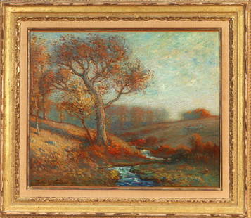 FREDERICK LOUIS THOMPSON (American, 1868-1933): Autumn landscape with a hillside stream, 1911, oil on canvas, 16 x 20 in., signed and dated lower left