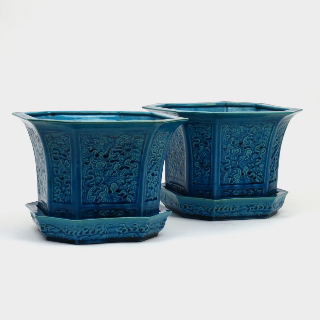 PAIR CHINESE TURQUOISE GLAZED JARDINIÈRES (1 of 8)