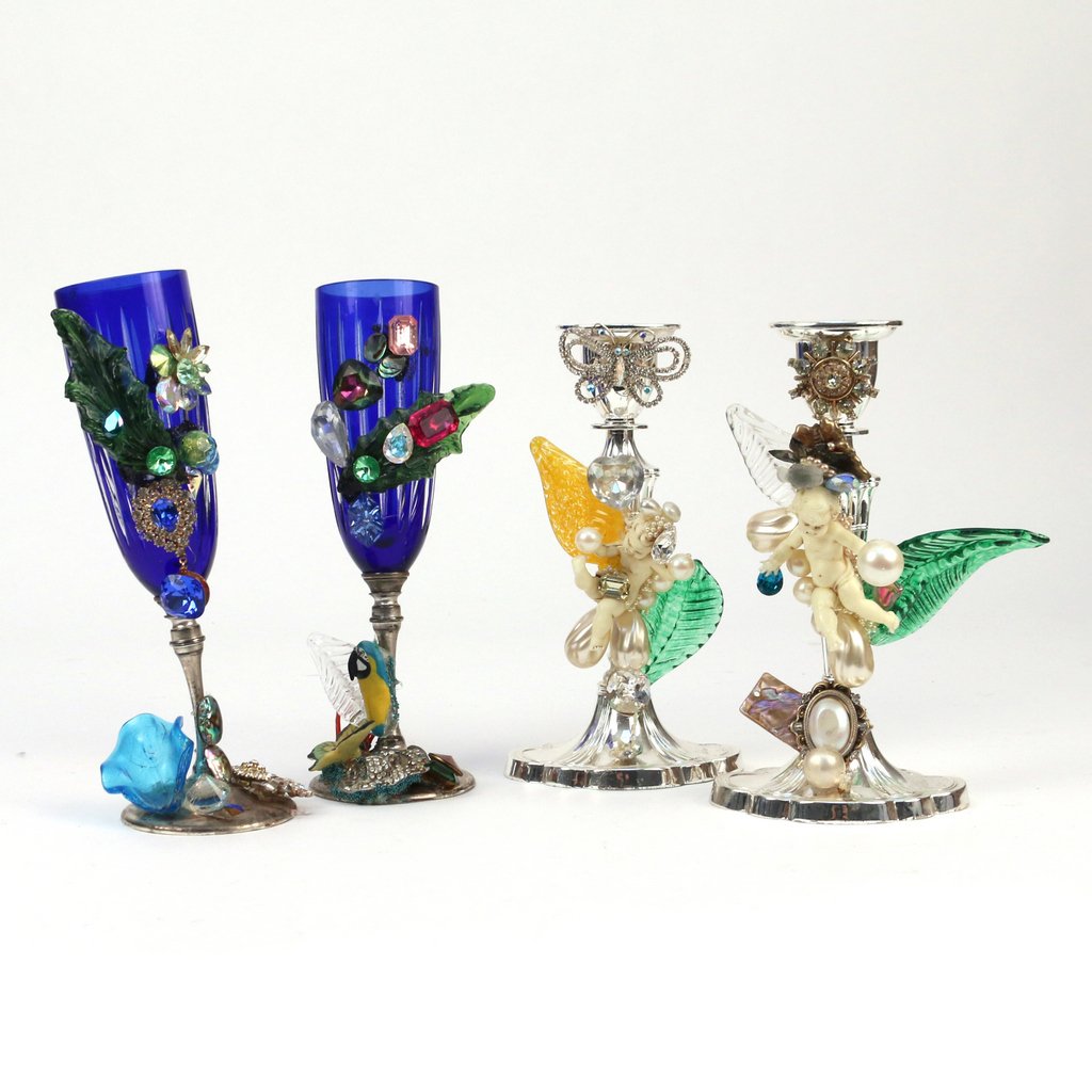 (4pc) WENDY GELL GOBLETS & CANDLESTICKS (1 of 6)