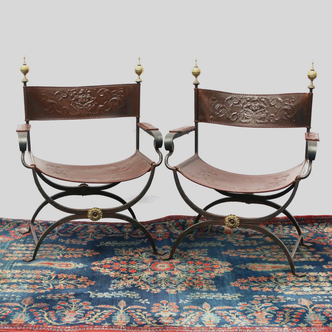 PAIR SAVONAROLA STYLE CHAIRS (1 of 8)