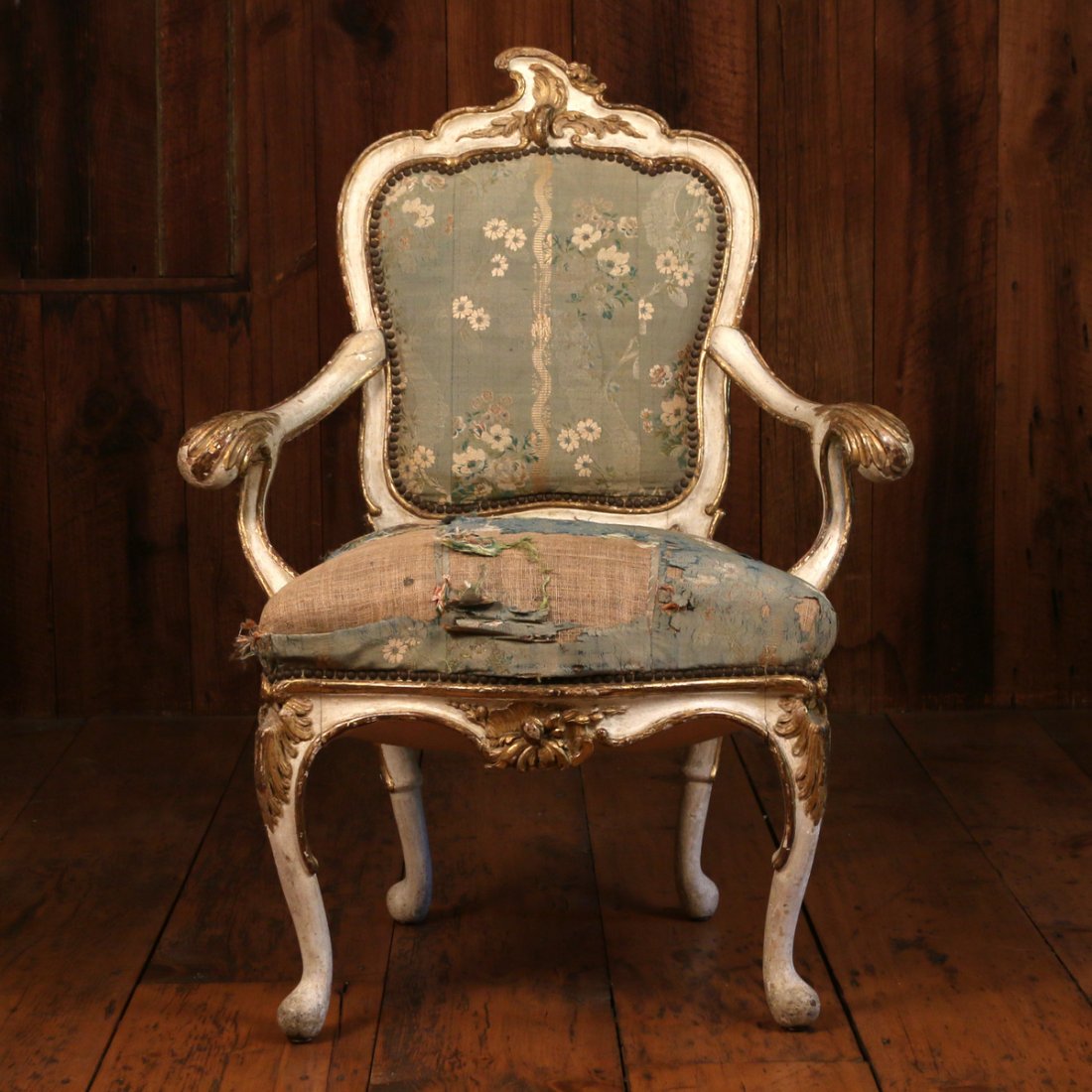 ITALIAN ROCOCO LACCA & PARCEL GILT ARMCHAIR (1 of 6)