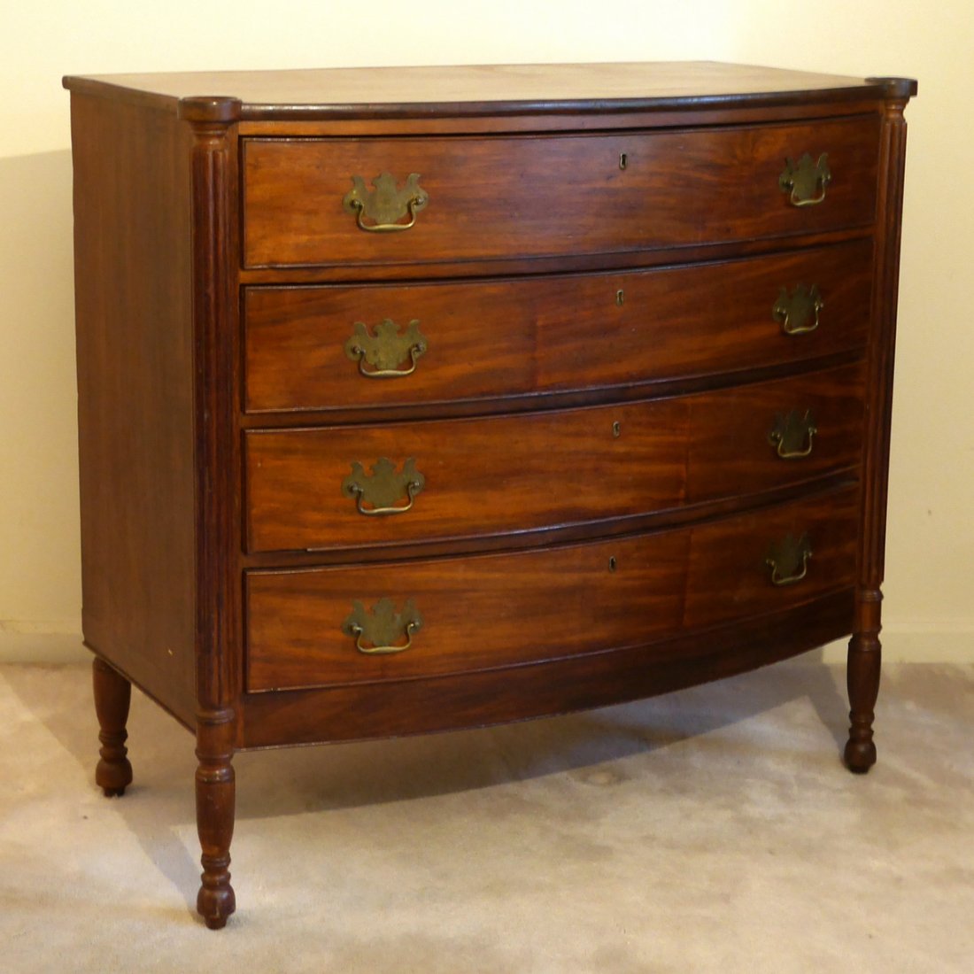 FEDERAL BOW FRONT MAHOGANY CHEST (1 of 2)