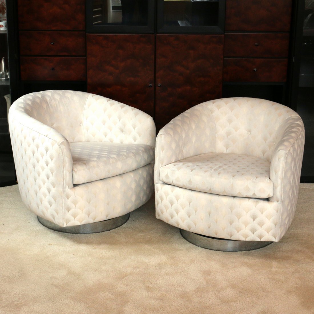 PAIR MILO BAUGHMAN SWIVEL LOUNGE CHAIRS (1 of 5)