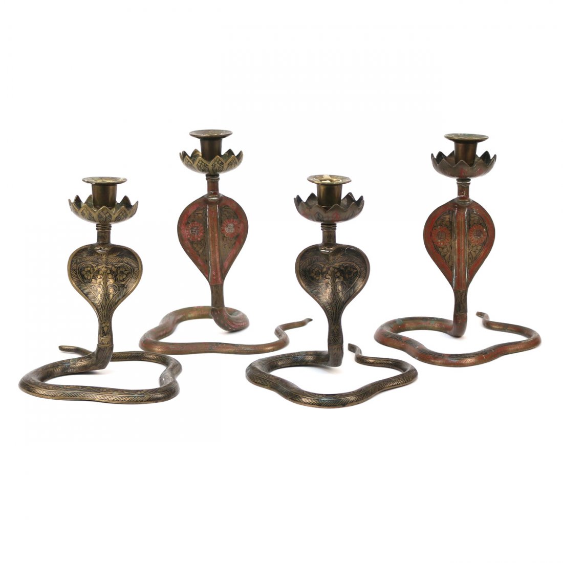 (4pc) BRONZE COBRA CANDLESTICKS (1 of 6)