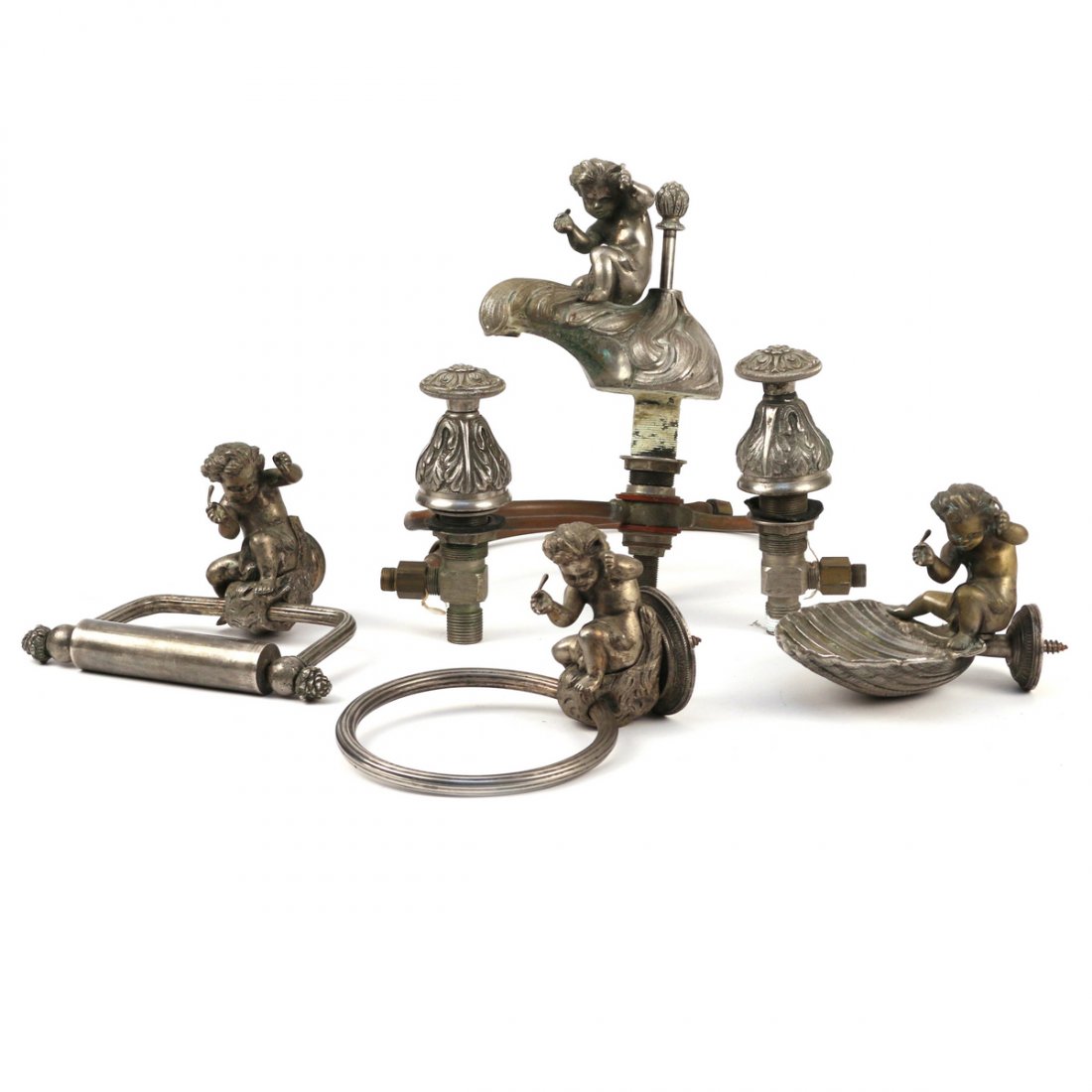 (6pc) SILVERED BATHROOM FIXTURE SET (1 of 6)