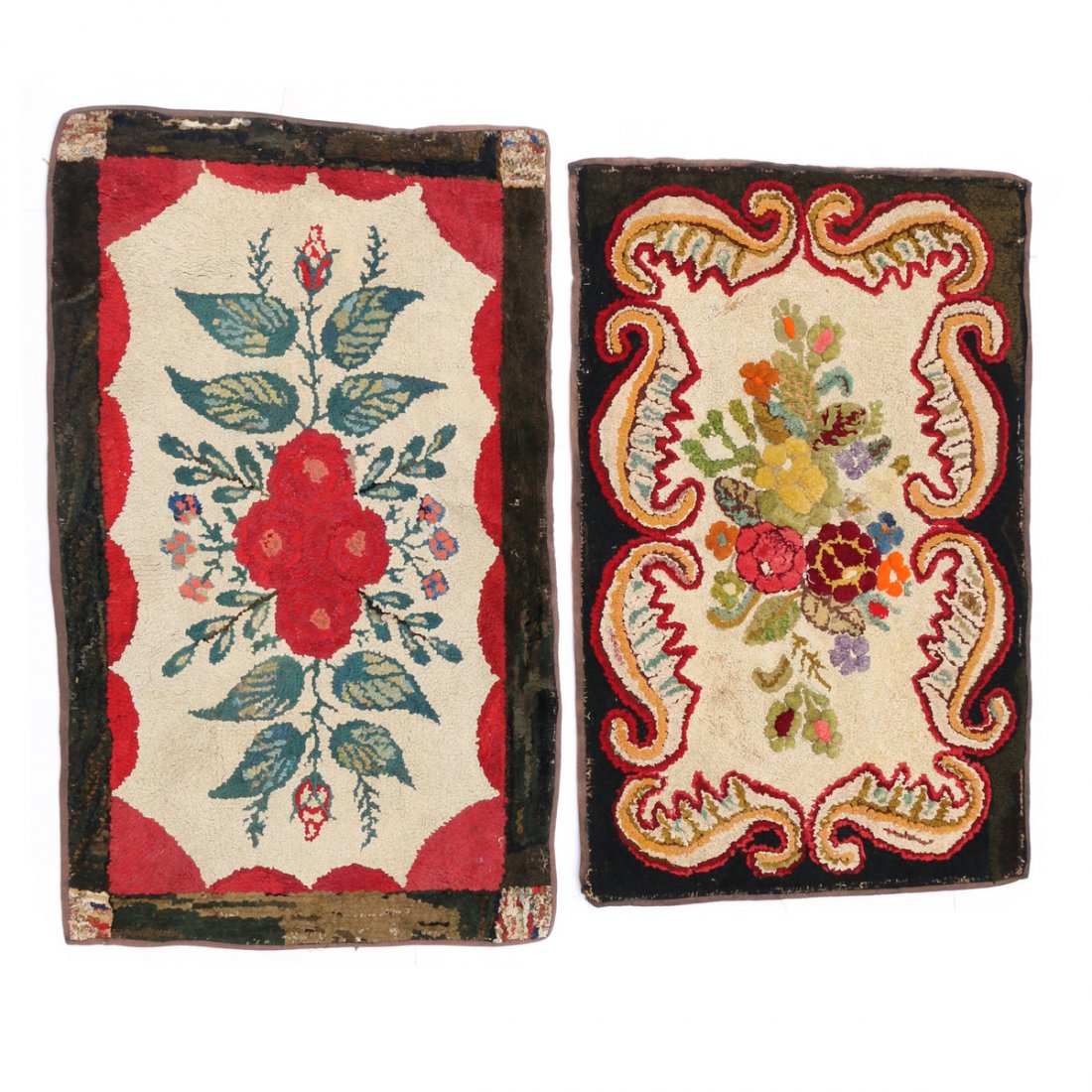 (2pc) HOOKED RUGS WITH BROWN MARGINS (1 of 5)