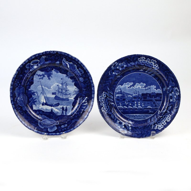 (2pc) DARK BLUE STAFFORDSHIRE HISTORIC PLATES (1 of 7)